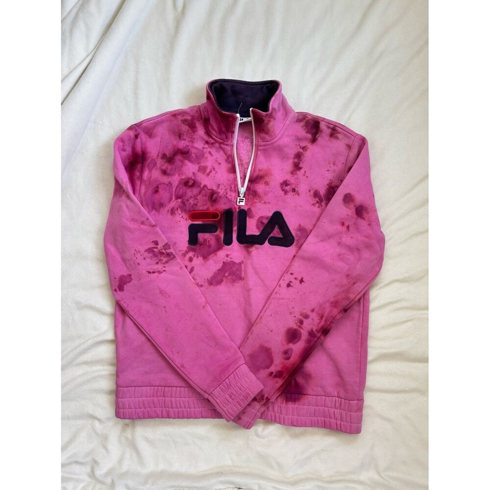 Fila Pink Tie Dye Quarter-Zip Pullover with Contrast Collar